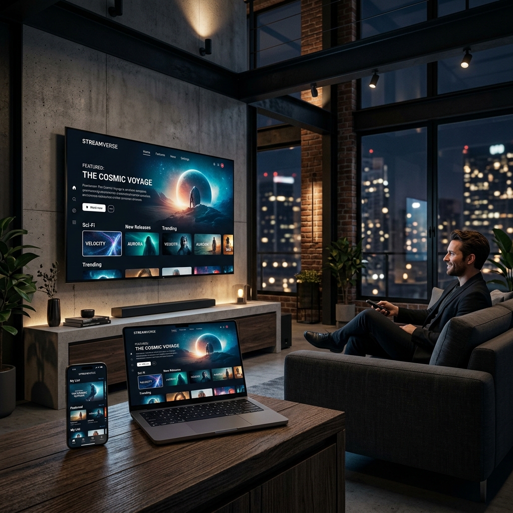 Streaming player UI across multiple devices in a modern loft