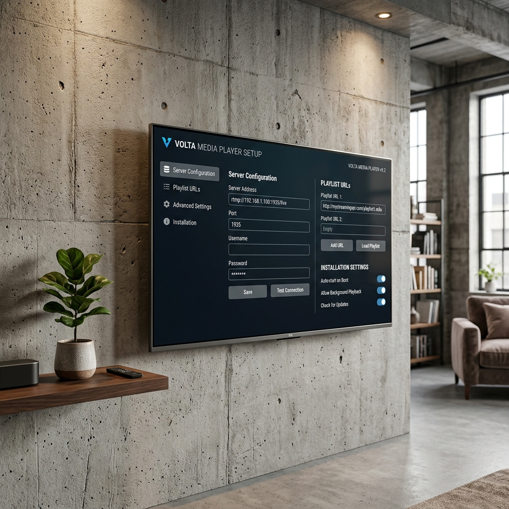 Smart TV displaying player configuration dashboard